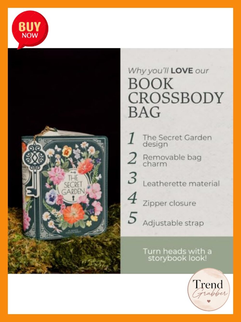 Vegan Leather Book Shaped Crossbody Bag with Floral Pattern - Picture 4 of 6